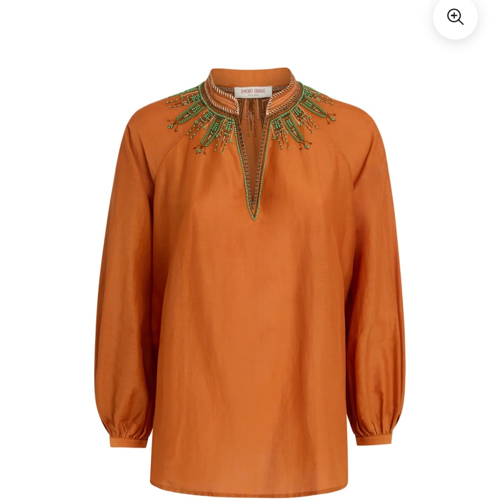 NWT Emporio Sirenuse Ilizia Blouse in Cinnamon with backgammon beads size 44/US8